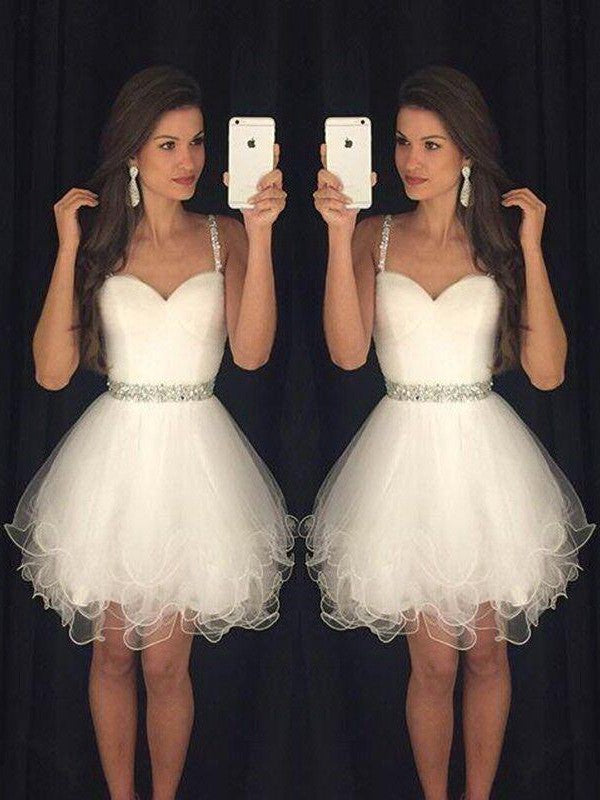 Wholesale A-Line/Princess Sleeveless Sweetheart Beading Tulle Short/Mini Dresses